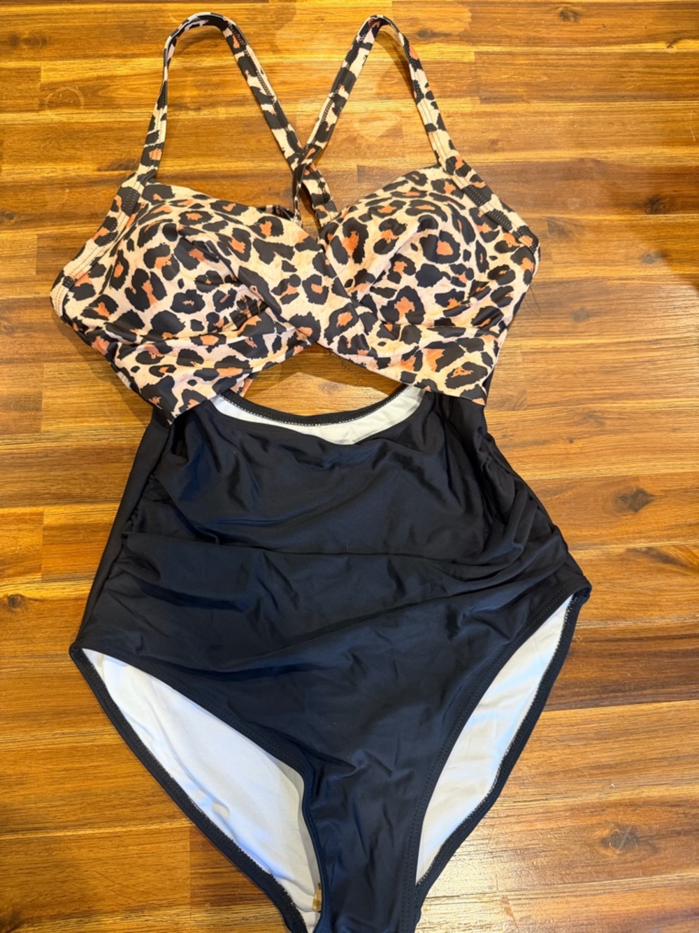 Leopard Print & Black One-Piece Swimsuit